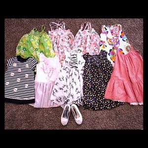 Bundle of girls 4T dresses & pair of size 10 shoes